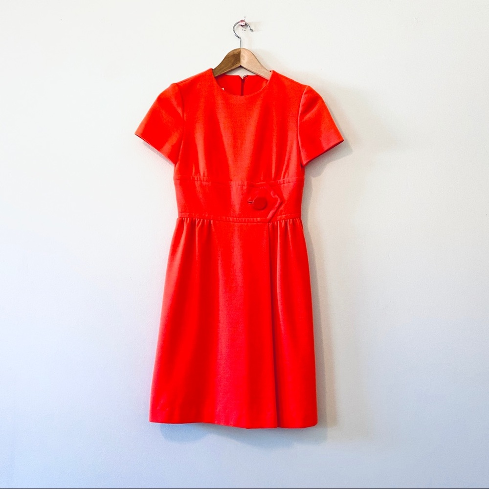 Vintage 1960s 60s dress bright orange red wool Mod xs extra small